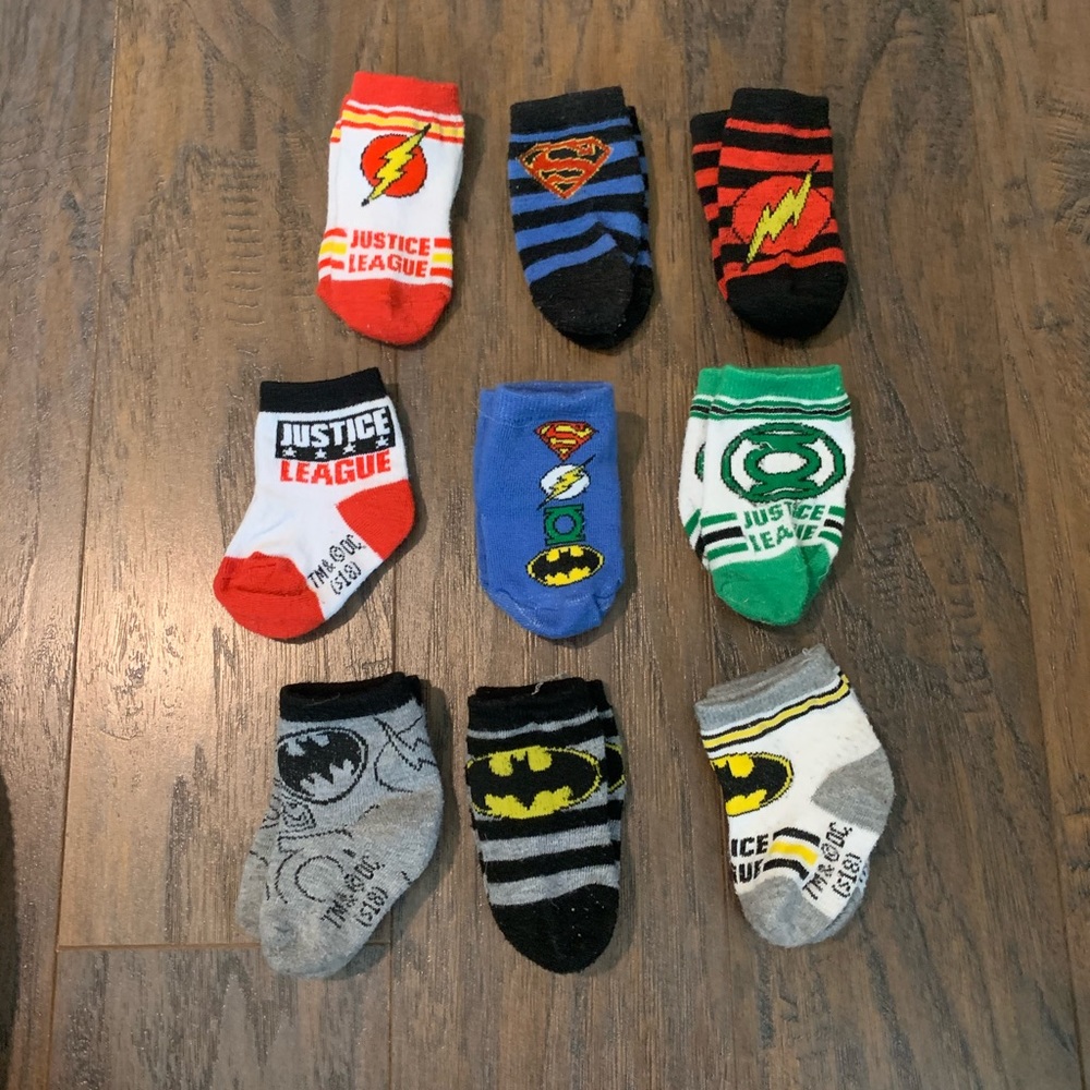 DC comic baby socks- set of 9